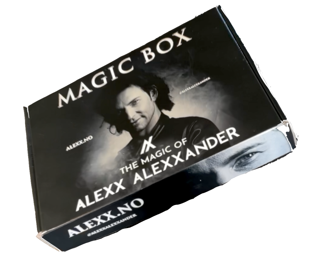 Magic box with 'The Magic of Alexx Alexander' branding on a white background